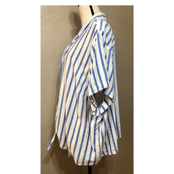 Ava & Viv Women's Linen Blend Button Up Shirt Top Blouse White Stripe Size 4X - Picture 3 of 15